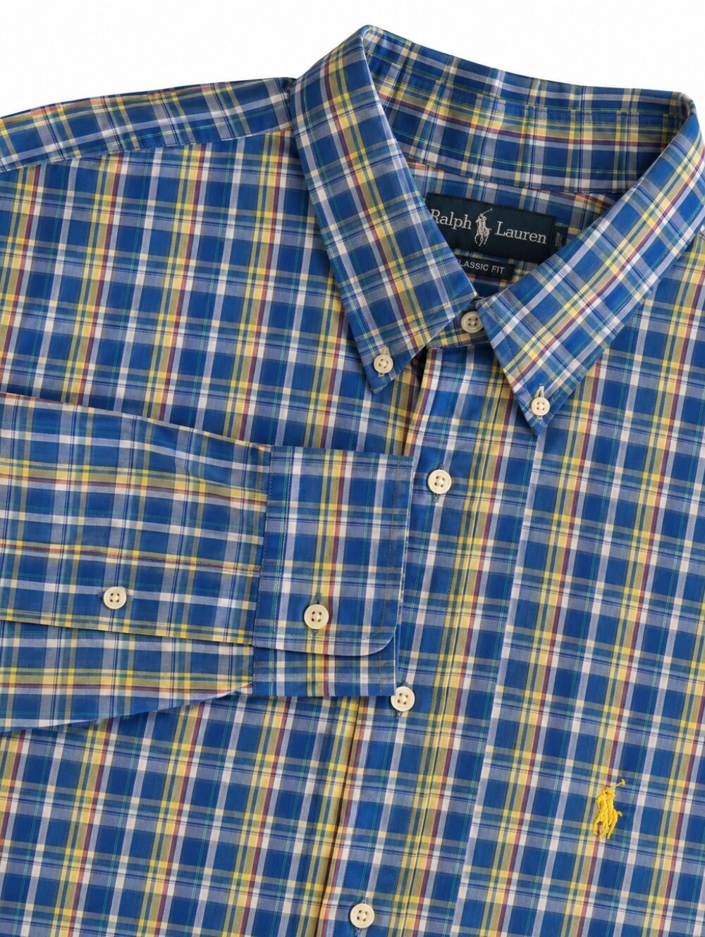 Polo Ralph Lauren Mens 2XB Blue Madras Plaid Button Down Shirt VTG Classic Fit